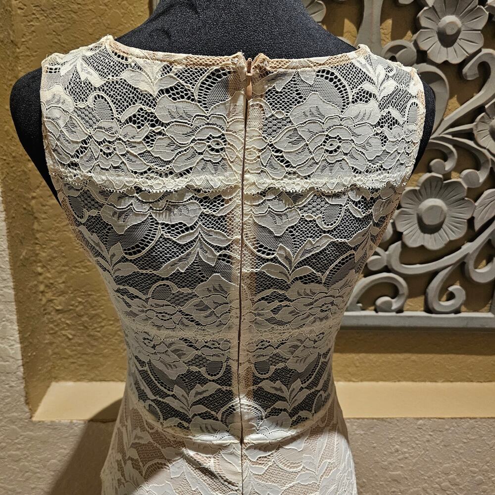Guess XS Nude Lace Sheath Dress Cocktail Wedding Guest Romantic Chic Coquette - Picture 5 of 11